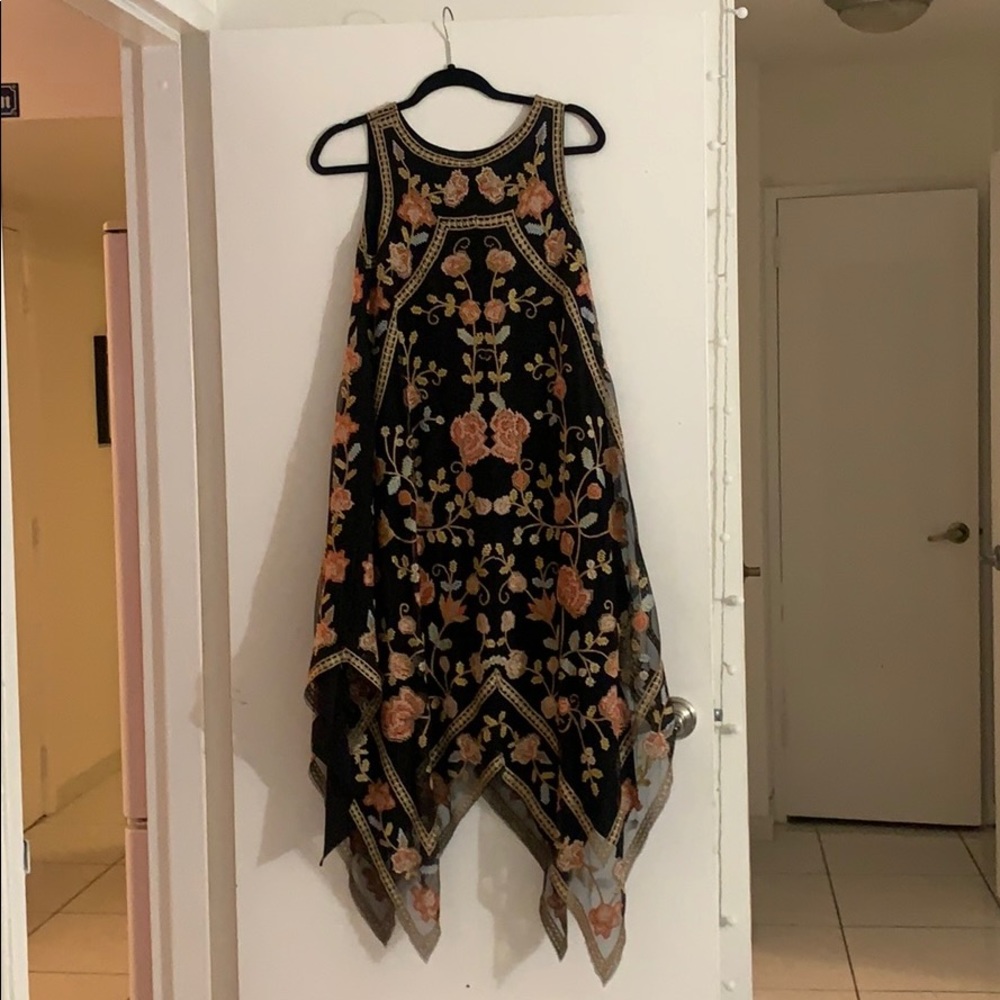 Embroidered Black Asymmetrical Dress